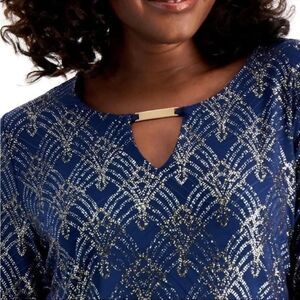 JM Collection Ladies' Intrepid Blue Jacquard Keyhole Sz S NWT🏷 gold accents